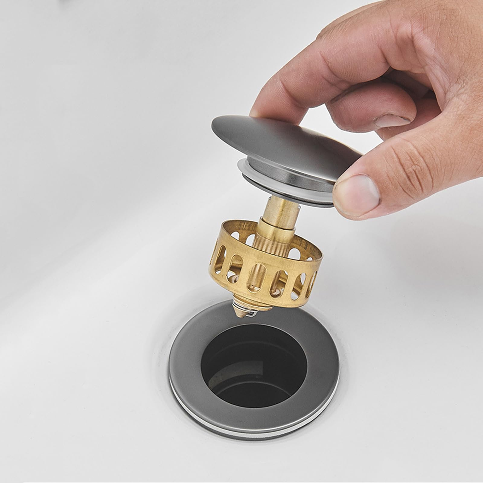 Piletta Lavabo Bagno Click Clack Piletta Di Scarico Per Lavabo Scarico Lavabo Bagno Universale Piletta Lavandino Bagno Tutto In Rame,grigio Canna Di Fucile,Non Poroso