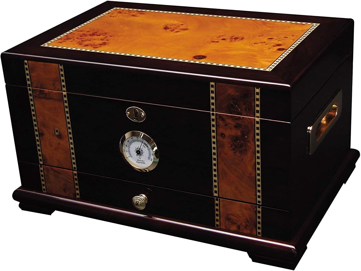 Quality Importers Solana Desktop Cigar Humidor (75-100 Cigar Capacity) with Stinky Cigar Deep Bowl Ashtray with 4 Stainless Steel Stirrups