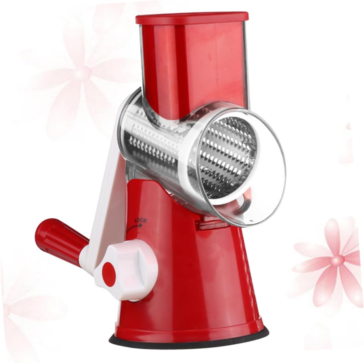 Cabilock Multifunctional Hand Crank Vegetable Slicer with Suction Cup Base Efficient Cutter for Potatoes Carrots Cucumbers Easy to Clean Kitchen Tool Red