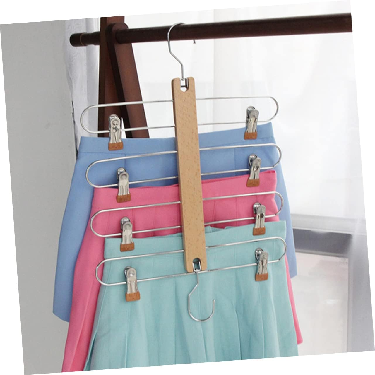 Five in One Multifunctional Wooden Skirt Pants Hanger
