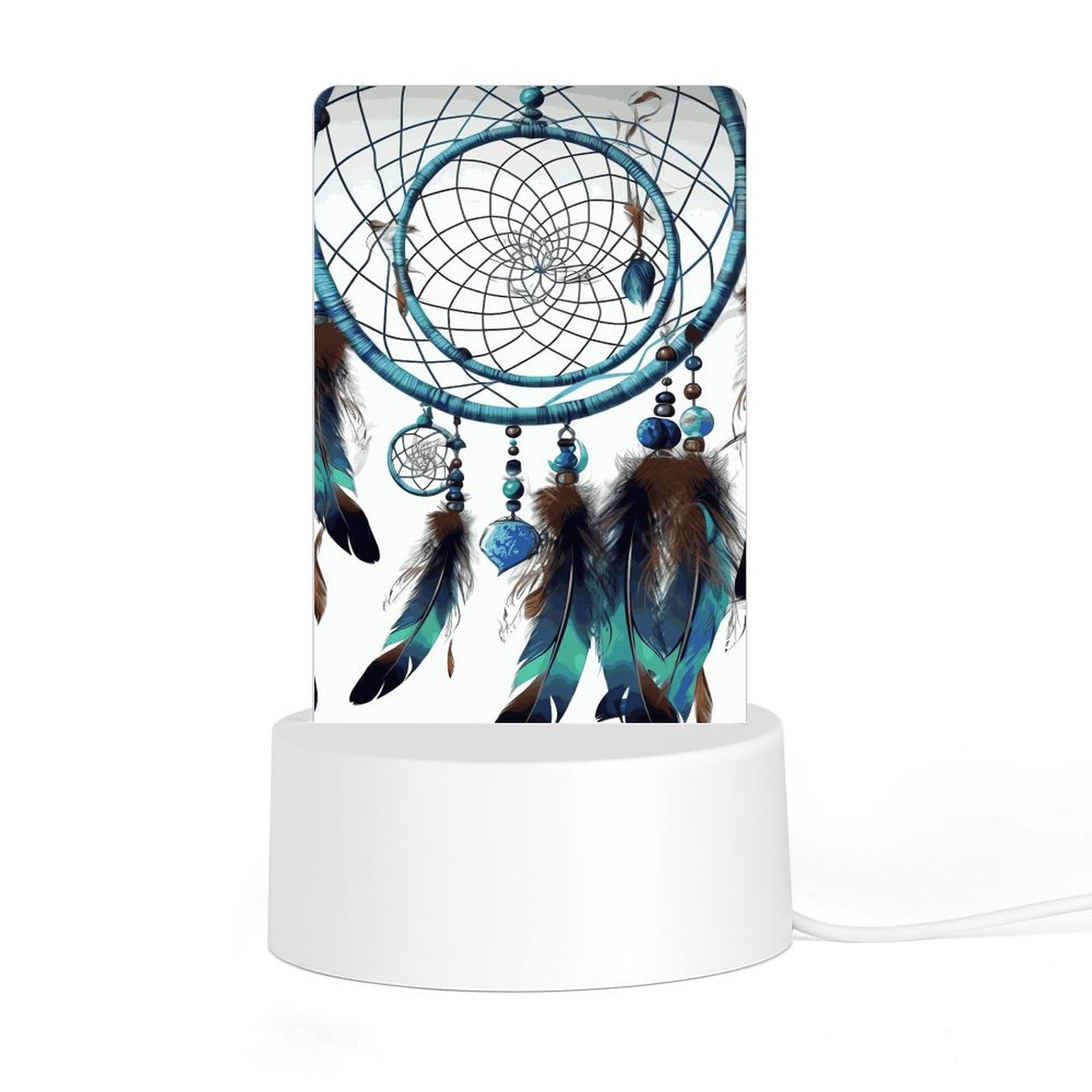 JTREHY Acrylic Night Light with Base, Native American Dream Catcher Printed Desktop Night Light LED Bedside Night Light for Bedroom, Bathroom, Corridor, Holiday Gift