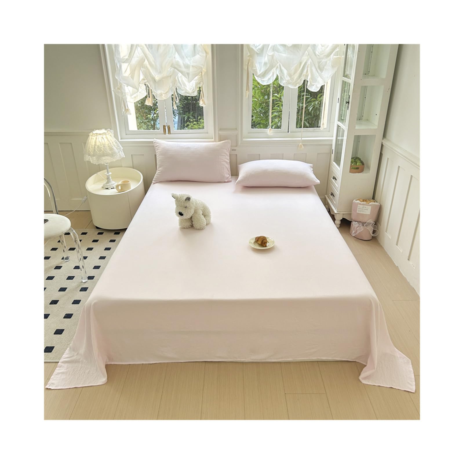 Drap plat en coton polyester rose pour un lit double élégant et facile à border