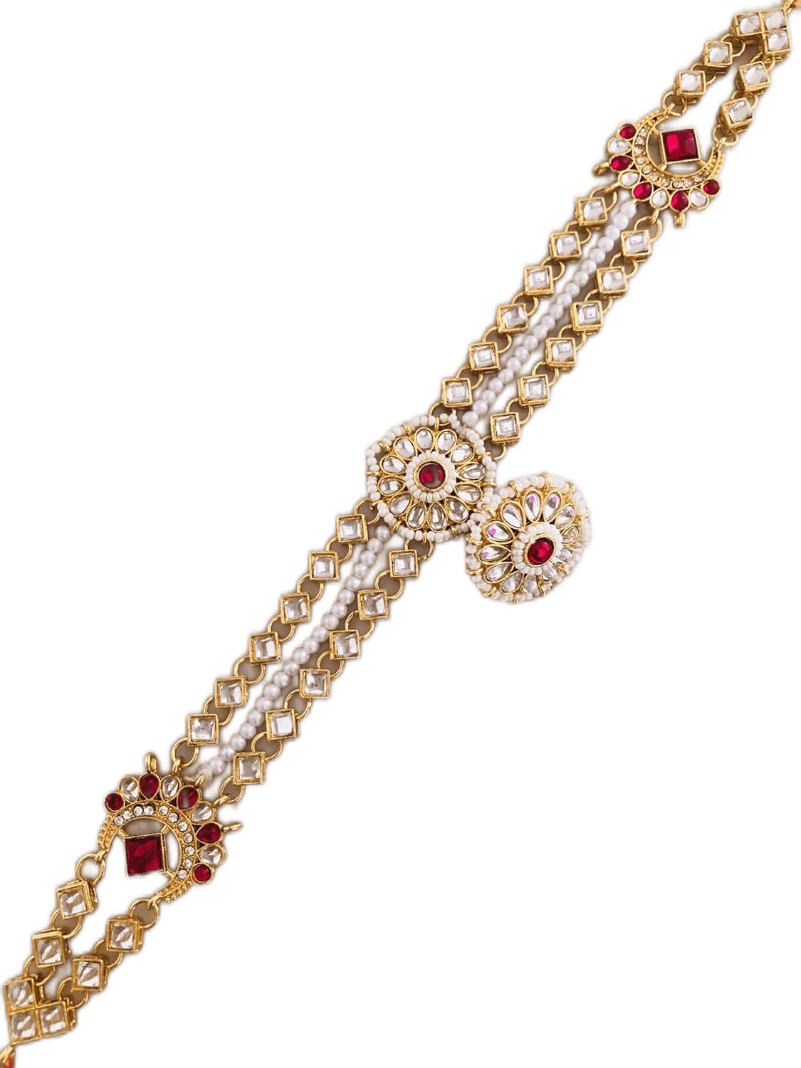 RADHE ENTERPRISE Gold-Plated Traditional Dulhan Bridal Sheesphool Mathapatti Rajasthani Maang Tikka with detachable Borla in Kundan and Pearls with Dori for Women and Girls (B0CQ53QT7T) Amazon Price History, Amazon Price Tracker