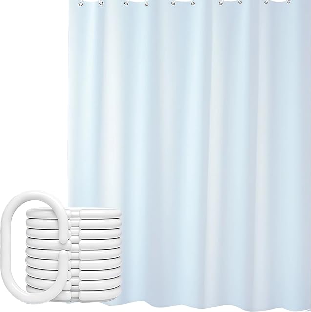Rideau de douche blanc avec design contemporain concise, Rideaux de douche pour salle de bain Mildew Résistant Machine lavable, Rideau de salle de bains PEVA Tissu imperméable avec crochets 71" Wx71 H