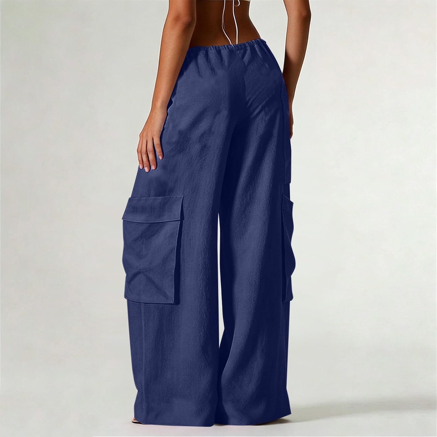 Womens Cotton Linen Pants Breathable Elastic Drawstring Low Rise Spring Beach Vacation Pant Summer Fashion Trousers