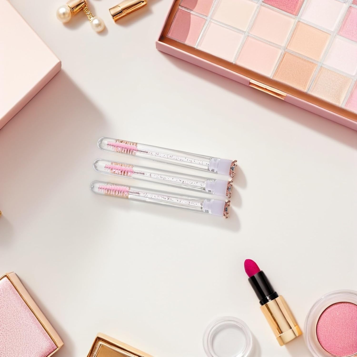 Pink Crown Mascara Wands with Tube, 10pcs Plastic Lash Brushes image 5