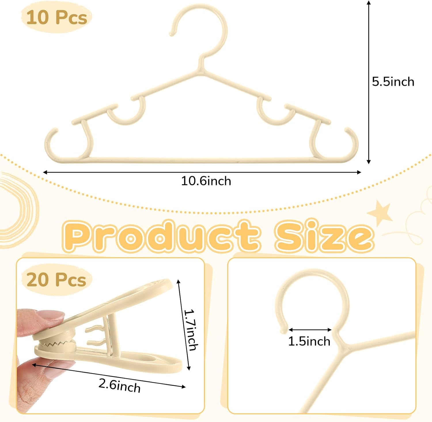 Hsei Baby Hanger with Clip for Pant,30 Packs Total,Yellow,10.6 Inch image 2