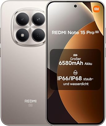 XIAOMI Redmi Note 15 Pro 5G Smartphone (12+512 GB) – Handy mit Android, 6580-mAh-Akku, IP66/IP68 Staub- und Wasserschutz, Neue 200-MP-Kamera, 6,83" AMOLED-Display, Titanium, 2 Jahre Garantie