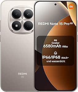 XIAOMI Redmi Note 15 Pro 5G Smartphone (8 + 256 GB) – Mobile Phone with Android, 6580 mAh Battery, IP66/IP68 Dust and Water Protection, 200 MP Camera, 6.83 Inch AMOLED Display, Titanium