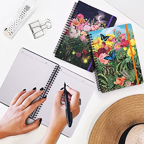 Anzon Mories 2 Packs Day And Night A5 Hardcover Spiral Notebooks 6"X 8.5", 160 Pages Cute Blooming Floral Twin-Wire Binding Journals For Woman, Girl, Note Book Writing Pad For Home Office School Supplies #TOP4