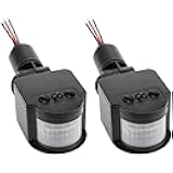 hiBCTR 2 Packs-Outdoor PIR DC 12V Automatic Infrared PIR Motion Sensor Switch for LED Flood Light with Adjustable Sensitivity & Delay Timer for Security & Area Lighting Systems​