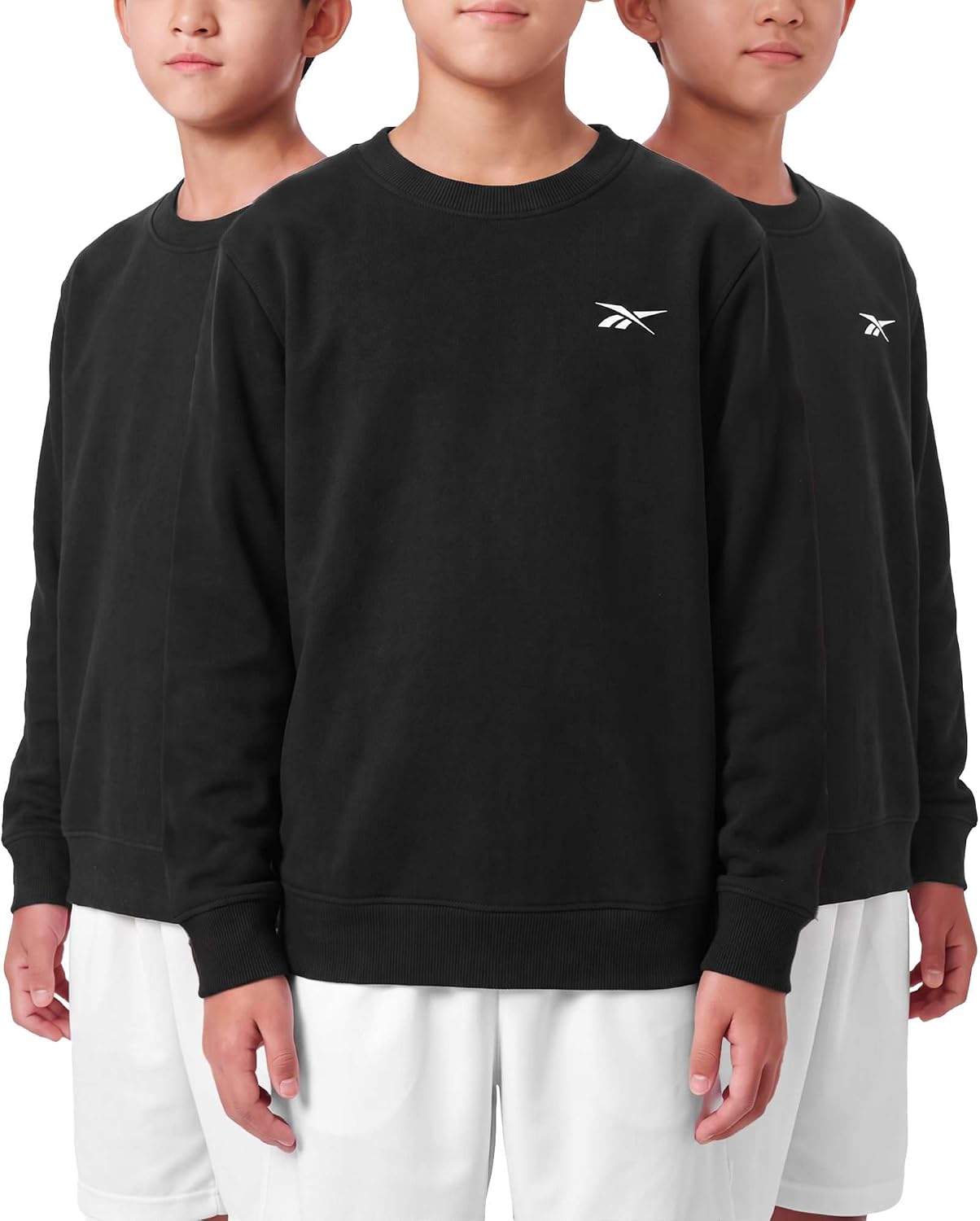 Reebok Boys LS Fleece Pullover Crewneck with Arches Left Chest Print