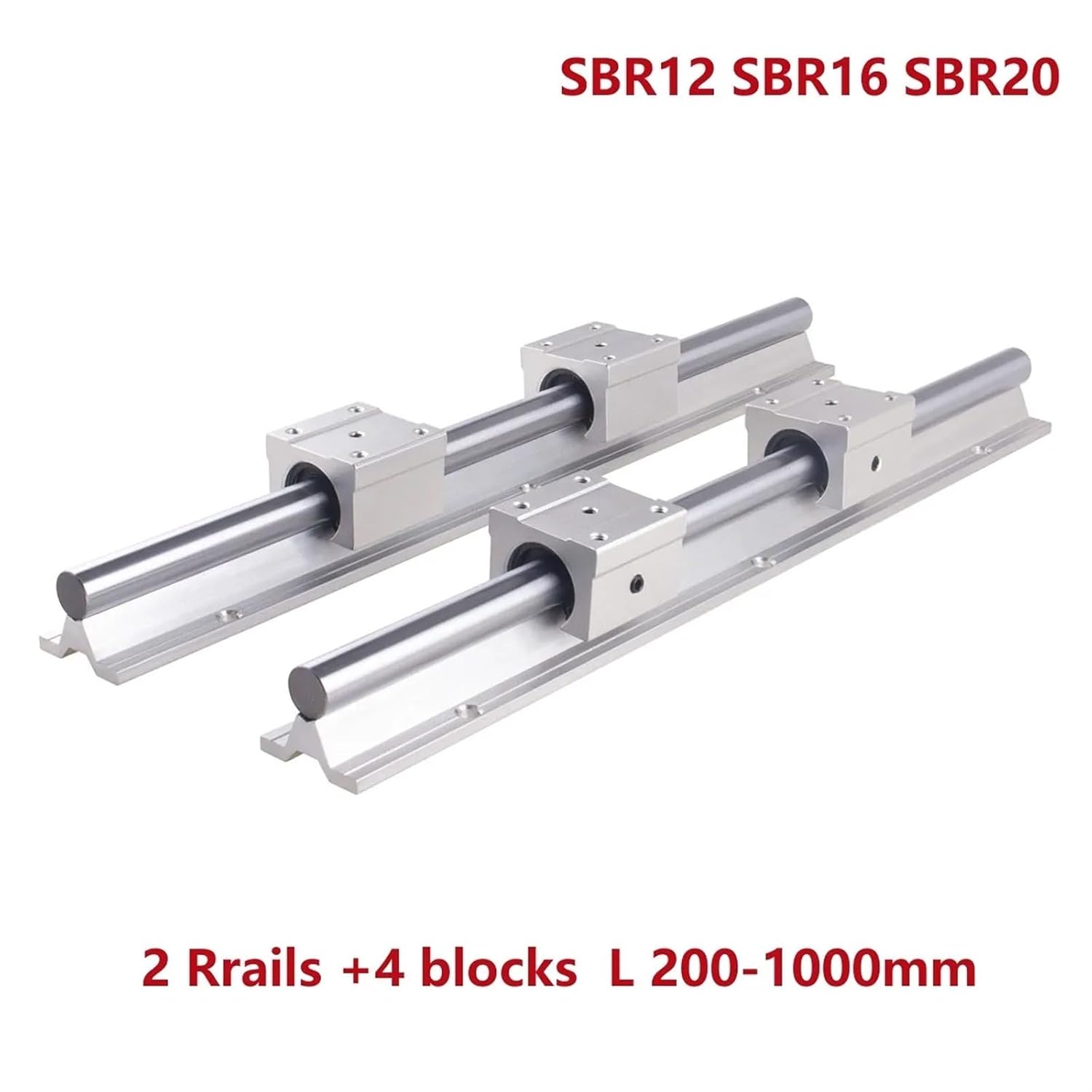 2pcs Linear Guide Rail SBR12/16/20 200 300 500 600 800 1000mm + 4 SBR12UU/SBR16UU Bearing Blocks(SBR20,800mm)