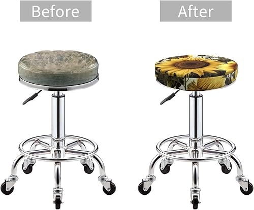 Miniatura 5 de LZQPOEAS Fundas de taburete con estampado floral de girasol amarillo, fundas redondas de asiento de taburete de bar, funda de terciopelo suave con