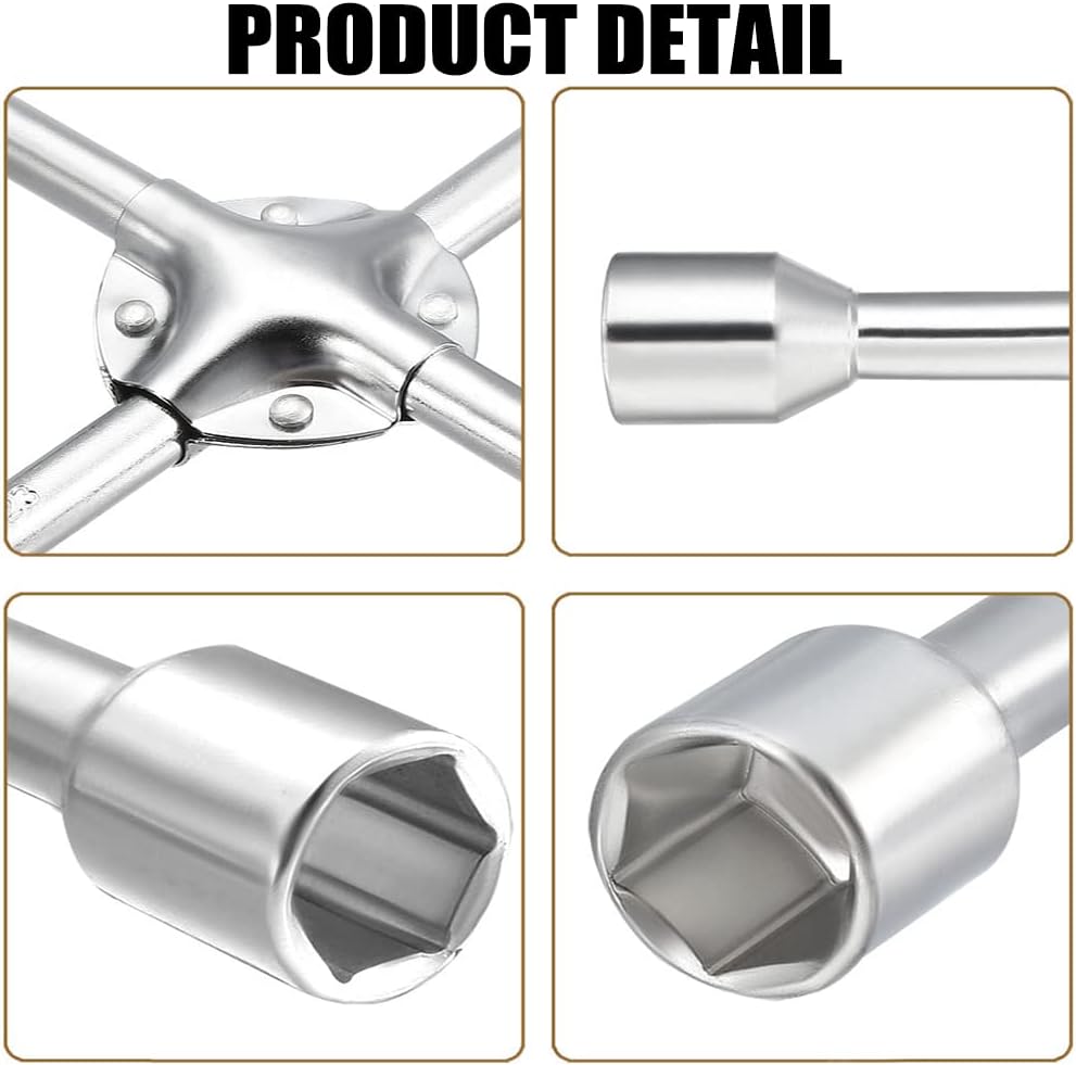Utoolmart Lug Wrench - 18-inch Universal 4-Way Cross Spanner with 17mm 19mm 21mm 23mm Standard Sockets for Car Tire Repair 1pcs