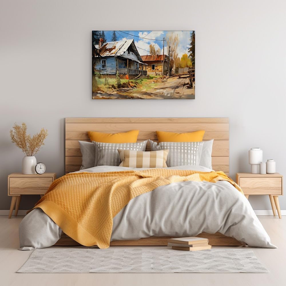 Canvas for Living room. Rustic Tranquility Unveiled in Idyllic Countryside Retreat, 27 x 18 inch Canvas Wall Art - Ready to Hang