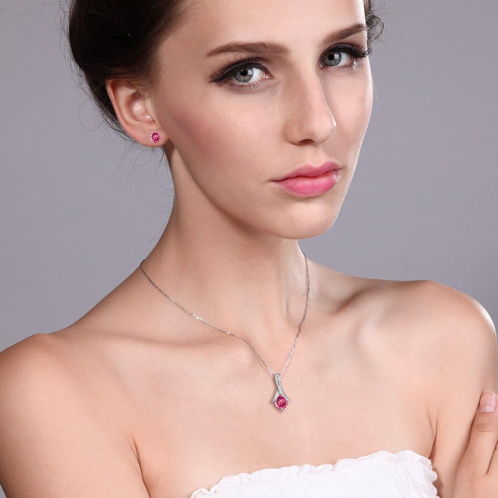 Gem Stone King 2.25 Cttw Mystic Pink Topaz Pendant and Earrings Set For Women | 925 Sterling Silver | Round 6MM | Gemstone Birthstone | With 18 Inch Silver Chain - Image 6