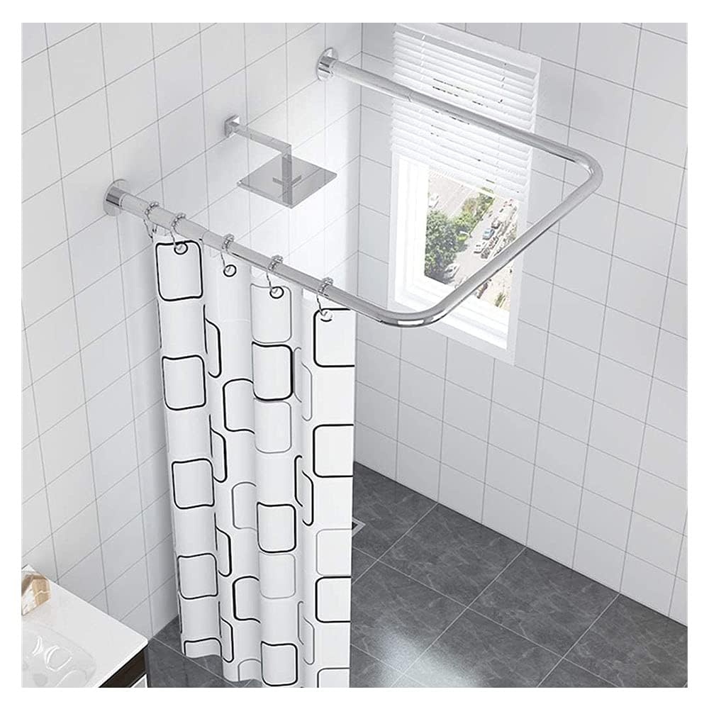 Tringle Angle pour Rideau De Douche en Forme De U, Extensible Réglable Arrondie en Acier Inoxydable Courbée Ajustable Sans Perçage, Argent (Argent, 100x100x100cm)