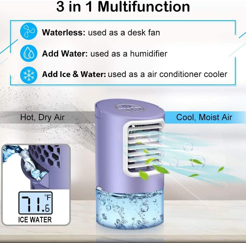 Personal Air Cooler, Mini Space Cooler, Desktop Air Conditioning Fan with 3 Wind Speeds, Compact Evaporative Cooler Air Humidifier, Clean Tank Technology, Perfect for Office Dorm Nightstand