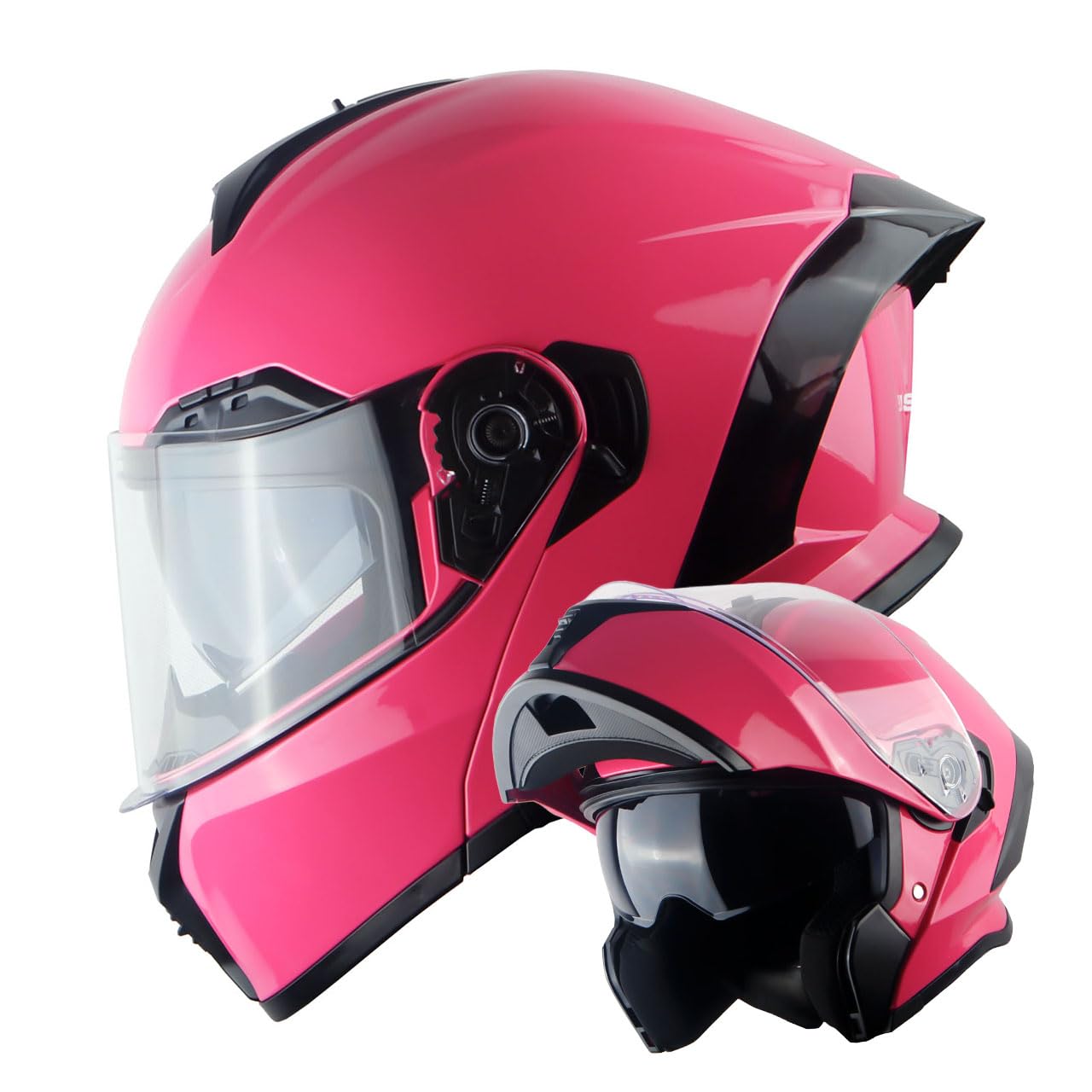 1Storm New Motorcycle Bike Modular Full Face Helmet Dual Visor Sun Shield: NOLED-X90 Glossy Pink