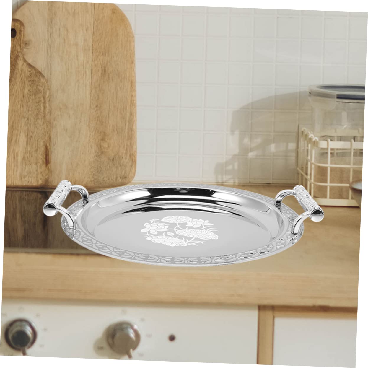Happyyami Vassoio Rotondo per Frutta in Acciaio Inox Stile Europeo