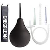 GNEGKLEAN Black Silicone Enema Bulb Kit 7.6oz Clean Anal Douche for Men Women with 19.7in Hose+4 Replaceable Nozzle (Black)