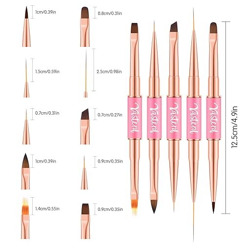 Miniatura 7 de Juego de 5 pinceles de uñas de doble punta para arte de uñas con cepillo de gel de extensión de uñas, cepillo de gel constructor, cepillo de