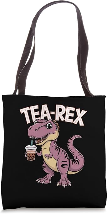 Tea Rex Cute Dinosaur Bubble Tea Pun Tote Bag