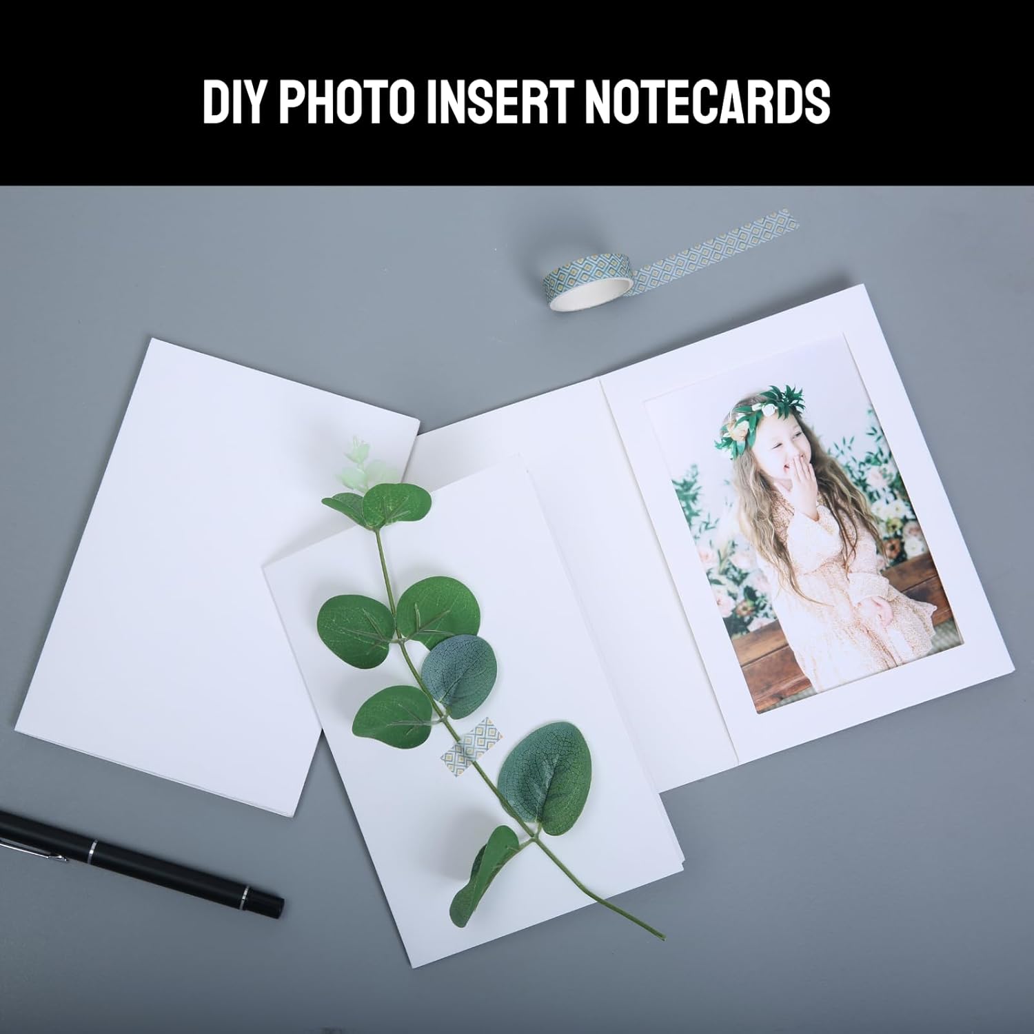 100 Pack Photo Frame Cards with 100 Pack Self-Seal Envelopes 4x6 Paper Picture Frame Bulk Photo Insert Notecards forMother's Day Father's Day Graduation Wedding Birthday Classroom DIY- White