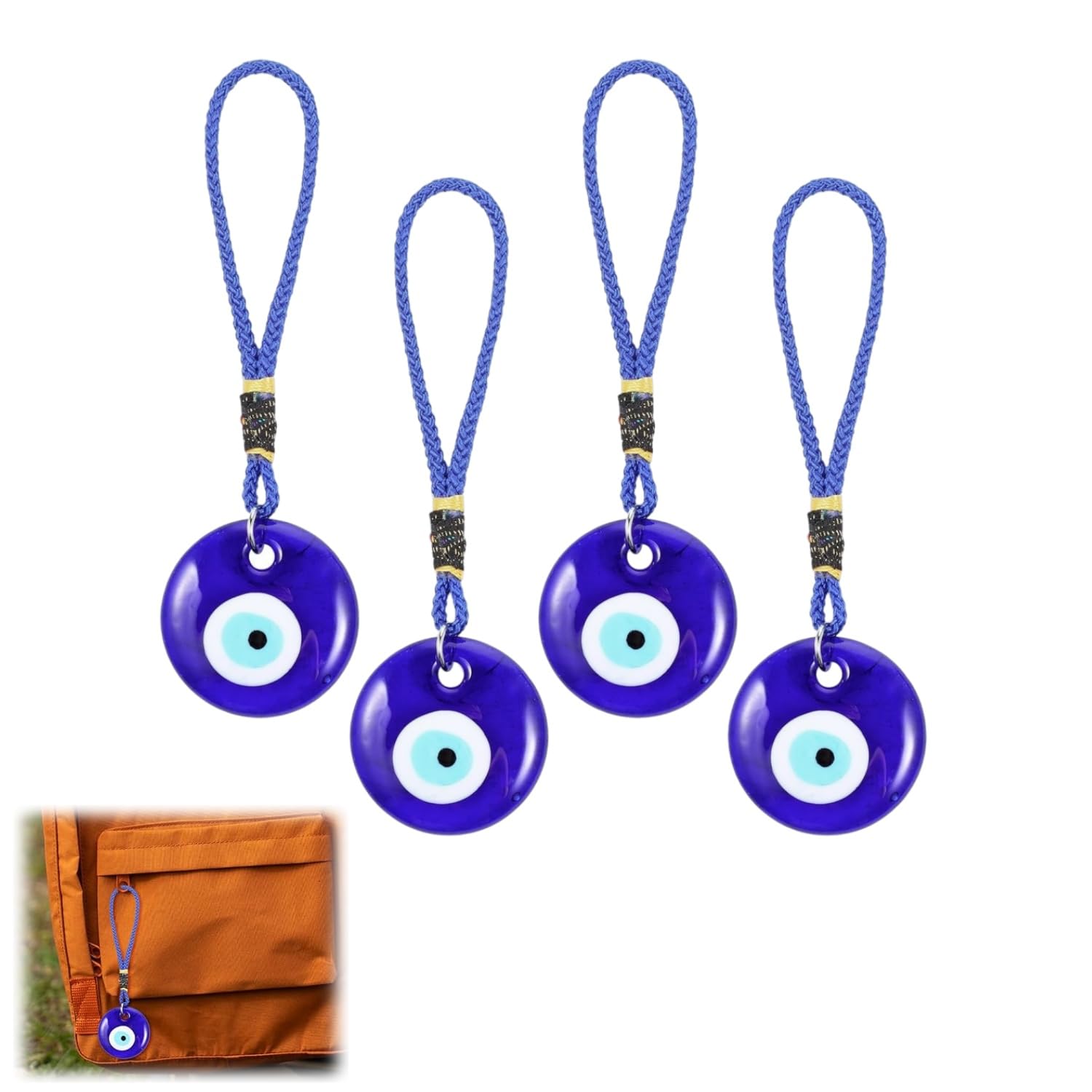 4 Pcs Blue Evil Eye Glass Hanging Pendant,Good Luck Pendant Car Charm Ornament for Good Luck Protection,Car Accessories with Rope for Window,Door,Home,Office