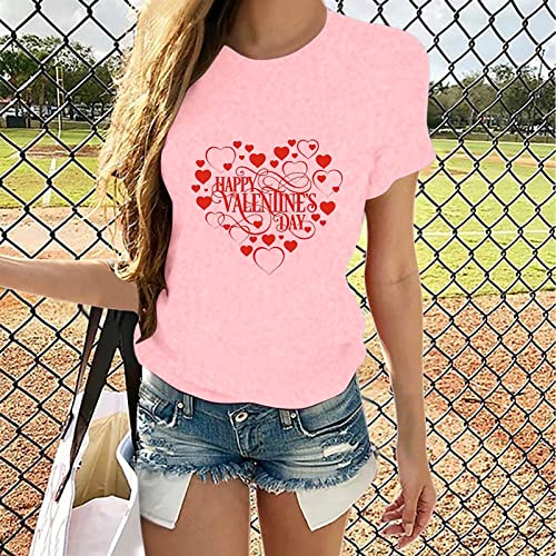 Women's Short Sleeve Heart Patternd Tee Summer Top Birthday Gifts For Women Tshirts(8-Pink,M) #TOP3