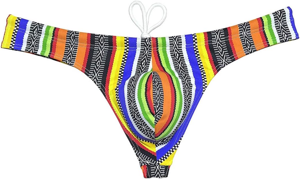 OROCOJUCO Sport Mens Print Thong Swimsuit Contour Pouch Bikini Swimwear Board Surf Short Trunks Swim Tangas