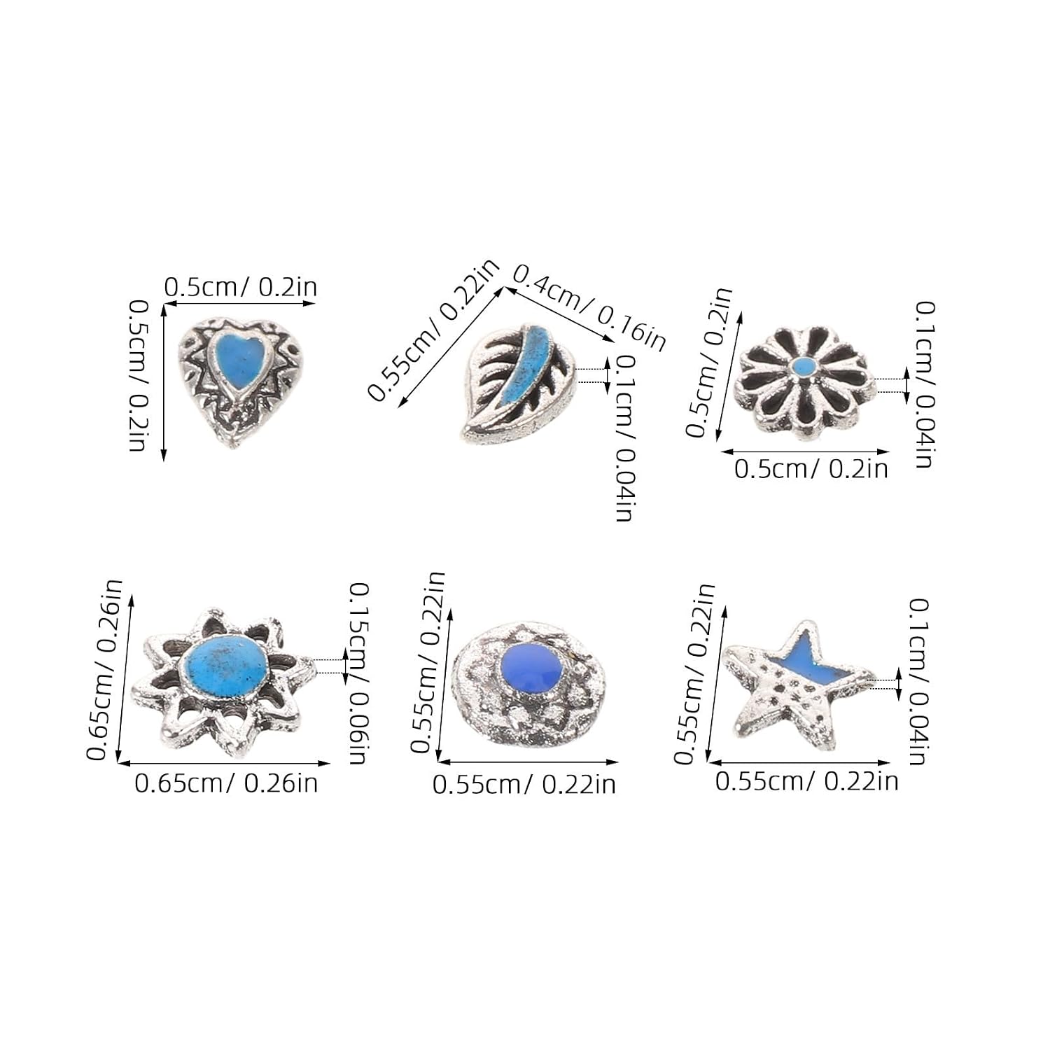 60pcs Vintage Nail Charms Bulk Silver Metal 3d Art Accessories | 2 4 16 18 24, Imitation Turquoise Accents, DIY Home and Daily Fashion Use, Acrylic and Natural Nails