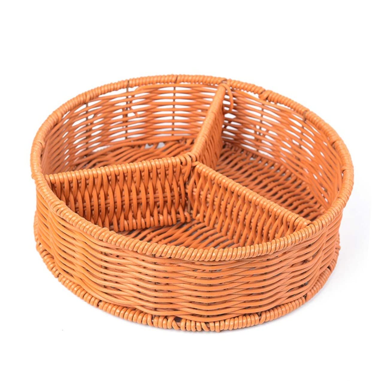 Happyyami 1pc Imitated Rattan Woven Storage Basket Large Handmade Fruit and Vegetable Organizer for Home Desktop with Three Compartments for Kitchen and Bakery Use