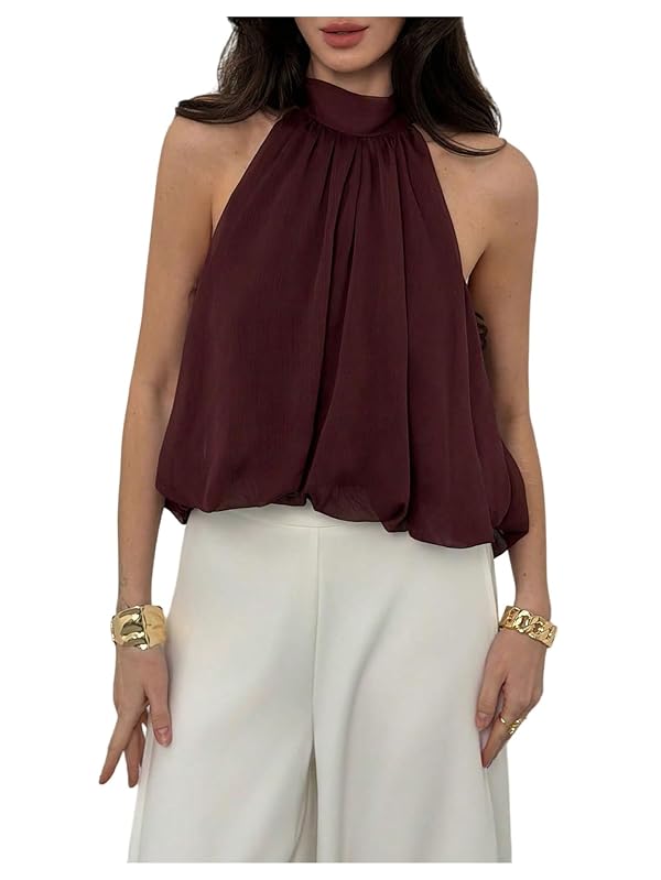 Floerns Women's Chiffon Bowknot Bubble Hem Sleeveless Halter Tank Tops by Floerns - Used condition - Image 4