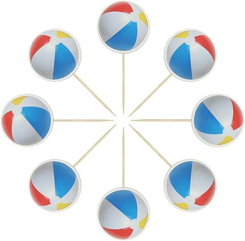Miniatura 3 de Gyufise Paquete de 36 adornos para cupcakes de voleibol de playa, pelota deportiva de estrellas, para baby shower, voleibol de playa, jugadores