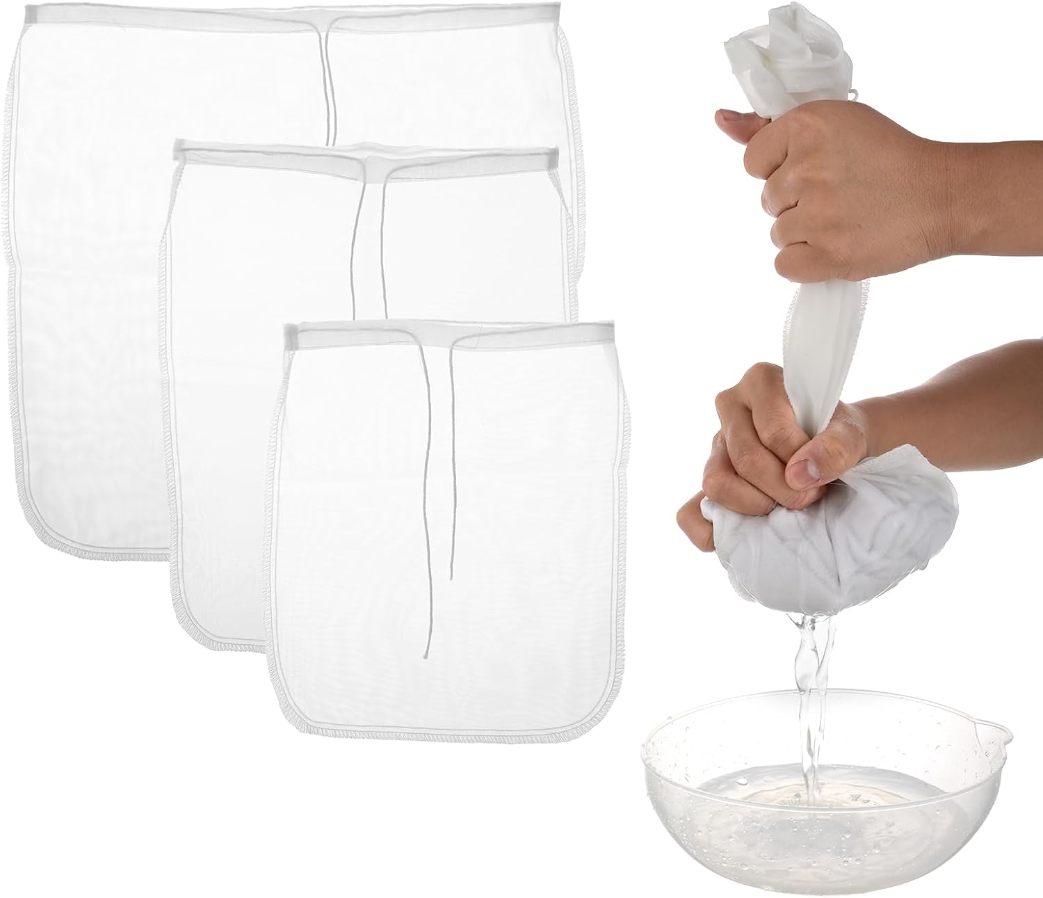 Reusable Nut Milk Bag - 3 Pack Cotton Cheesecloth For Straining Yogurt, Almond Milk