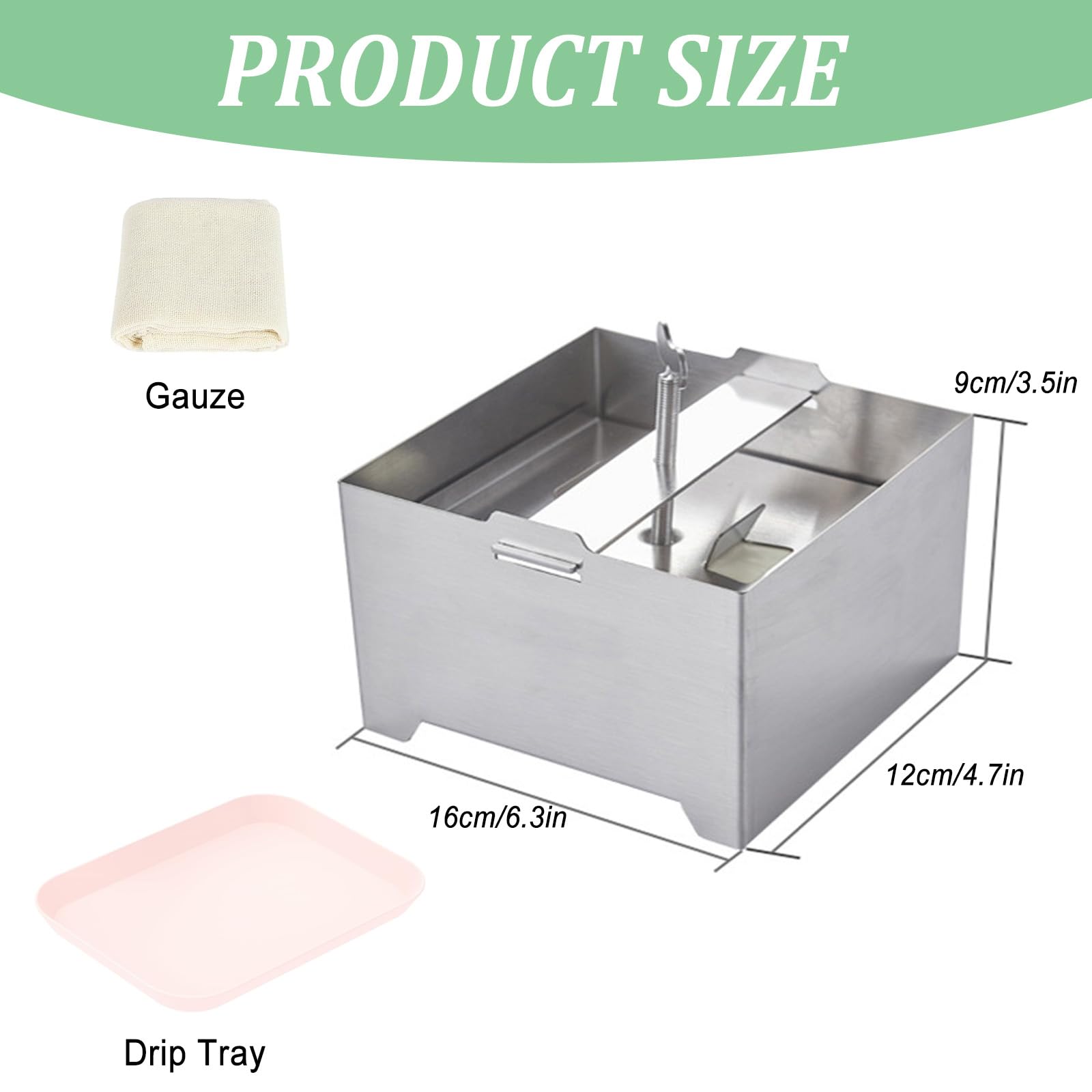 Prasa do tofu, prasa do tofu ze stali nierdzewnej, zestaw do robienia tofu z tacą ociekową i gazą, forma do prasowania tofu dla miłośników narzędzi kuchennych (16 x 12 x 9 cm)
