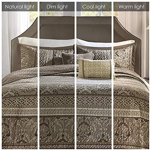 Madison Park Bellagio Reversible Quilted Bedspread Set, Solid Reverse Summer Breathable, Lightweight All Season Bedding Layer, Matching Shams, Bedspread Queen(102"X118"), Brown 5 Piece #TOP1