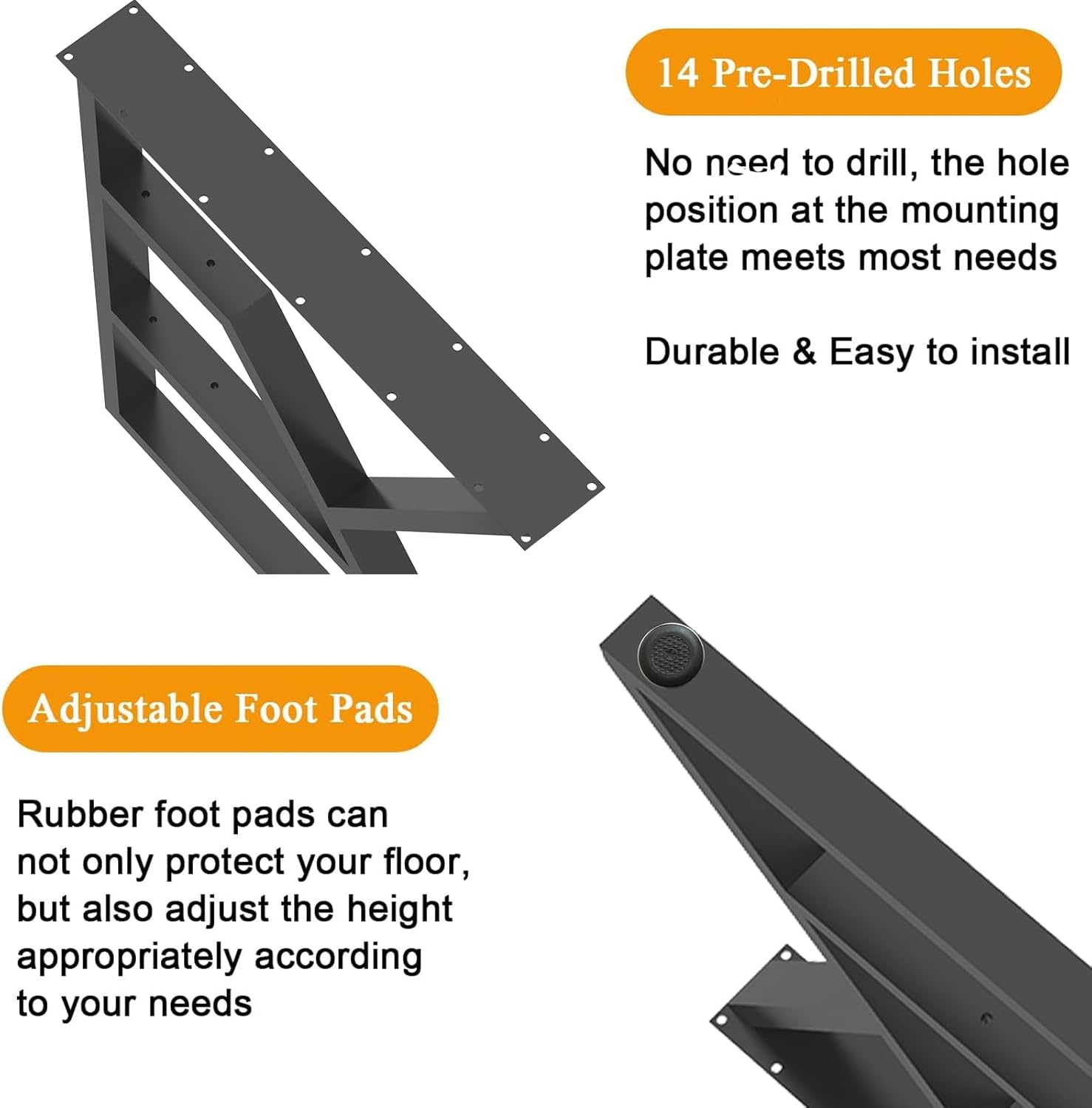 28 Inch Metal Table Legs, with 3-Tier Storage Shelf, Heavy Duty K-Shaped Desk Legs Set of 2, Industrial Modern Dining Table Legs for DIY, 28" H x 20" W Black Steel Legs for Home Office