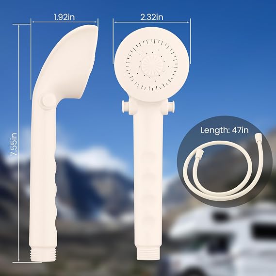 RV Shower Head with Hose, RV Outside Shower Parts with Pause Function, Outdoor Shower Replacement for RV, Camper, Van, Travel Trailer, Motorhome and Boat (Milky White)