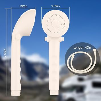 RV Shower Head with Hose, RV Outside Shower Parts with Pause Function, Outdoor Shower Replacement for RV, Camper, Van, Travel Trailer, Motorhome and Boat (Milky White)