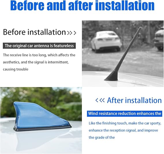 BELOMI Adhesive-Mount AM/FM Car Shark Fin Antenna Cover, Black | ABS housing, internal signal cable, streamlined roof profile, fits matching mounting bases, car exterior accessories