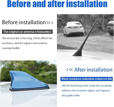 BELOMI Adhesive-Mount AM/FM Car Shark Fin Antenna Cover, Black | ABS housing, internal signal cable, streamlined roof profile, fits matching mounting bases, car exterior accessories