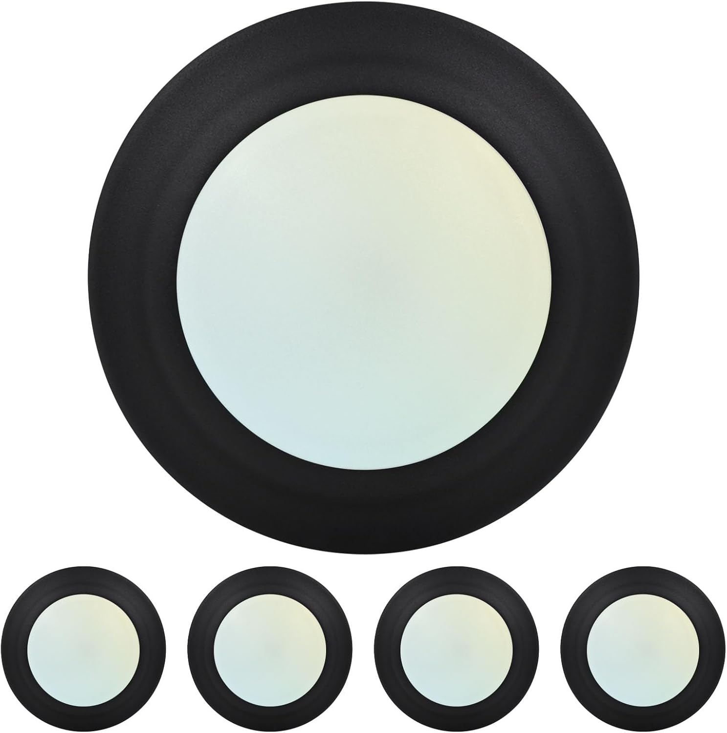 LUXRITE 4 Inch LED Disk Lights, Dimmable Flush Mount Ceiling Light, 5CCT Selectable 2700K 3000K 3500K 4000K 5000K, 11W, 800LM, Surface Mount Light Fixture, Damp Rated, ETL, Black (4 Pack)