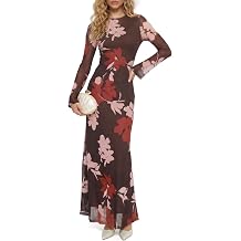 Wenrine Womens Long Sleeve Maxi Dress Floral Mesh Wedding Guest Dresses