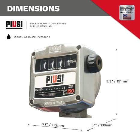 Piusi K150 Mechanical Fuel Flow Meter, 1inch NPT in-Out