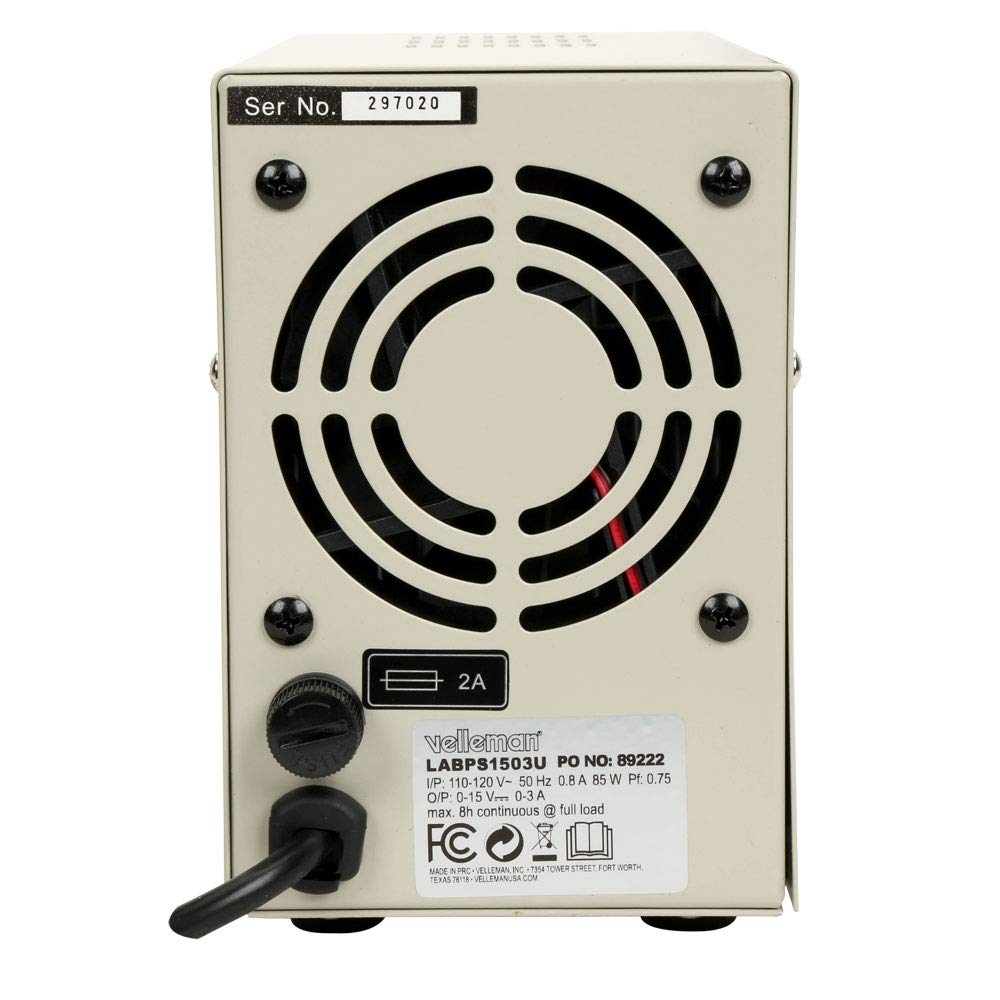 Velleman LABPS1503U - DC Lab Power Supply 0-15 VDC / 0-3 A Max with Dual LCD Display