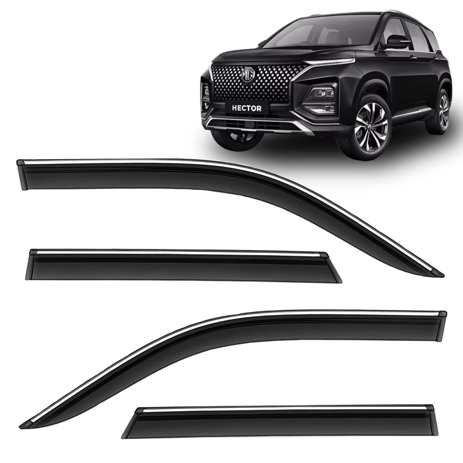 Hector Rear Guard KINGSWAY Accessories Chrome Lining Door Visor Only Compatible with MG ...