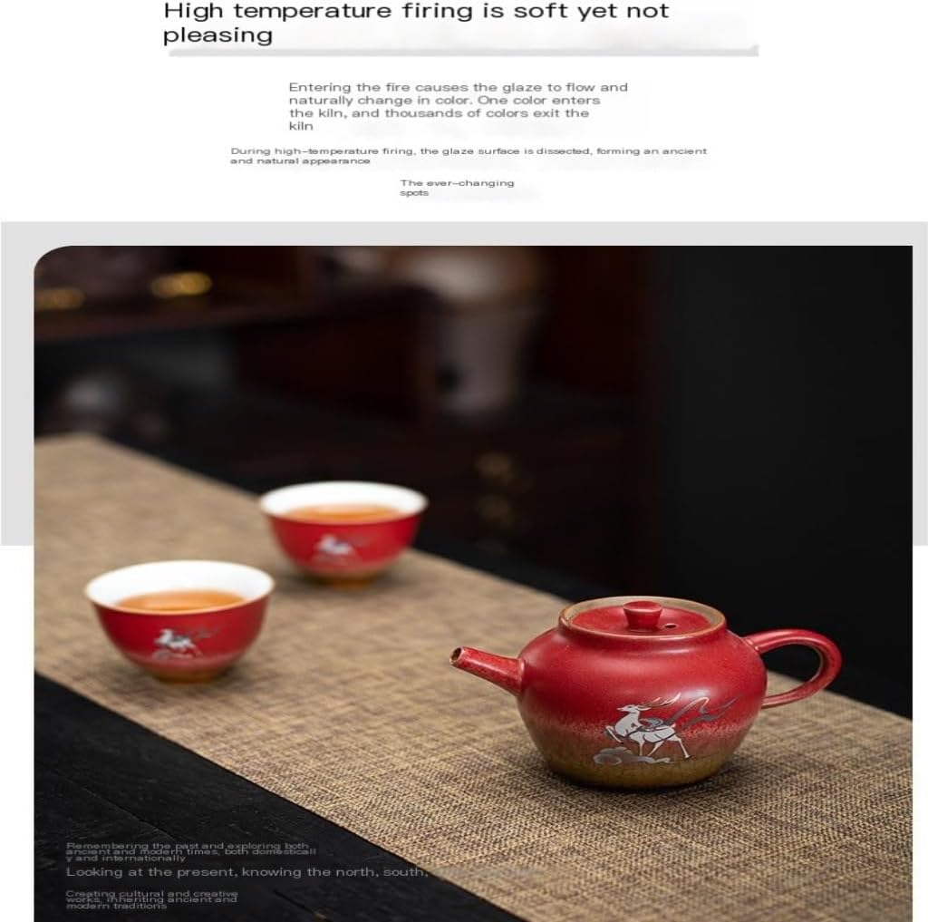 Teapot Ceramic Teapot Rood Teapot Ceramic Hand-Painted Teapot Kung Fu Teapot Kiln Pear-Shaped Teapot Gift Box Tea Sets (Rood A)